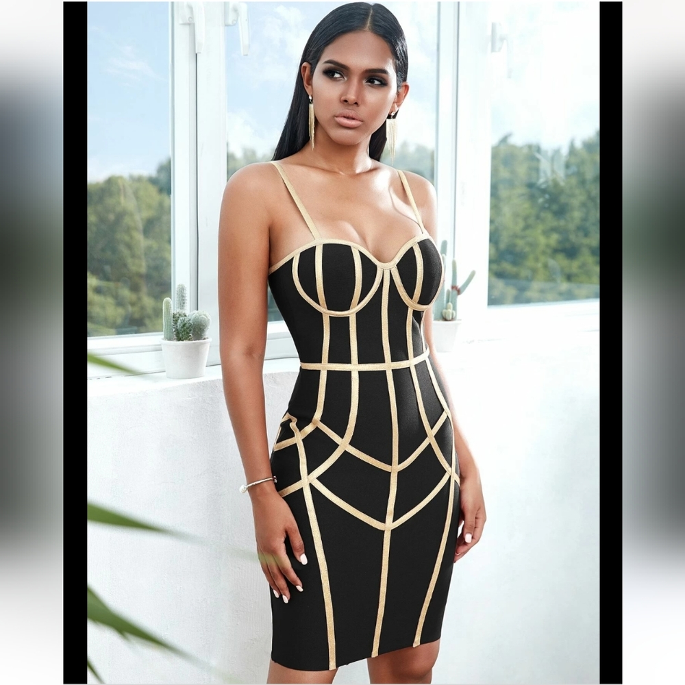 Black and Gold Bandage Dress